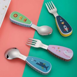 Cups Dishes Utensils Cartoon Tableware Set Food Training Spoon Dessert Spoon for Children Feeding Spoon Fork Baby Gadgets Children's Cutlery for Kids P230314