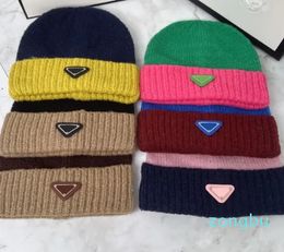 Women's candy autumn and winter warmth designer Beanie hat men's cap sports style triangular letter