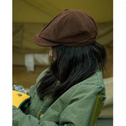 Berets Winter Fashion Casual Beret Japanese Street Corduroy Octagon Headcap Sboy Hat Painter Vintage For Men And Women
