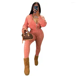 Ethnic Clothing Sweater 2 Piece Set African Clothes Women Zipper Hooded Top Pant Suit Autumn Winter Casual Solid Knitted Outfits