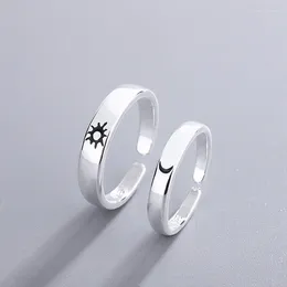 Cluster Rings Silver Colour Sun Moon Star Couple Ring Female Japanese Korean Simple Small Fresh Opening Pair Jewellery