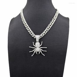 Pendant Necklaces Iced Out Crystal Spider Necklace With Hip Hop Bling Cuban Chain Chokers Rapper Fashion Icy Jewelry