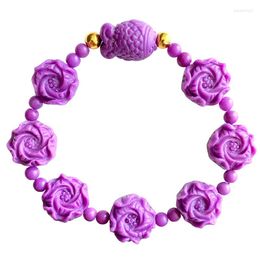 Strand Wholesale Purple Mica Natural Crystal Bracelet Carved Peony Fish Beads Hand Row For Women Gift Single Bangle Fashion Jewellery