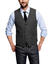 Mens Suit Vest Wool Herringbone Formal Groom's Wear Suit Vest Men's Wedding Tuxedo Waistcoat Plus Size Custom Size Waistcoat