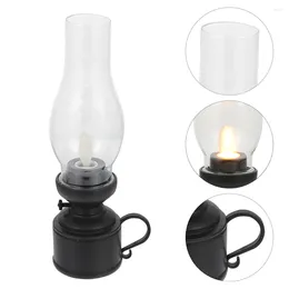 Candle Holders Desk Topper Decoration Oil Lamps Chamber LED Night Light Kerosene Model Classic Old Lantern Desktop High Brightness