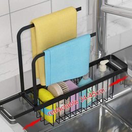 Organisation Telescopic Sink Shelf Stainless Steel Sink Drain Rack Brush Soap Sponge Holder Dishcloth Rag Towel Holder Kitchen Organiser