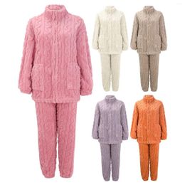 Women's Sleepwear Womens Jacquard Weave Fuzzy Fleece Long Sleeve 2 Piece Button Down Pyjamas For Women Night Set Satin Pants