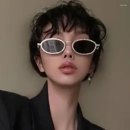Sunglasses Luxury Diamond Shiny Women'S Small Frame Oval Brand Design Outdoor Cat Eye Crystal Fashion Driving Metal
