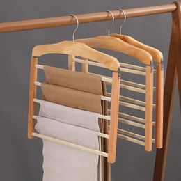 Pants 1Pcs Multilayer Pants Rack Thickened Durable Wooden Windproof Trousers Towel Drying Rack Wardrobe Storage Organizer Space Saver