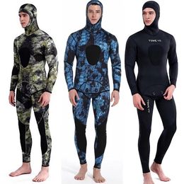 m Camouflage Wetsuit Long Sleeve Fission Hooded 2 Pieces Of Neoprene Submersible For Men Keep Warm Waterproof Diving Suit 220316239l