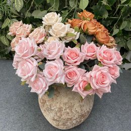 Decorative Flowers 9Heads Wedding Rose Decor Scene Display Fake Bouquet Artificial Flower Classic Beautiful Party