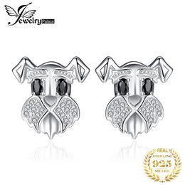 Schnauzer Dog Genuine Black Spinel Stud Earrings 925 Sterling Silver Earrings For Women Gem Korean Earrings Fashion Jewelry 2021 2275H