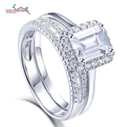 Cluster Rings COLORFISH 1 5ct Sets Luxury Emerald Cut Gem Solid 925 Sterling Silver Wedding Band For Women Engagement Jewellery Part296u