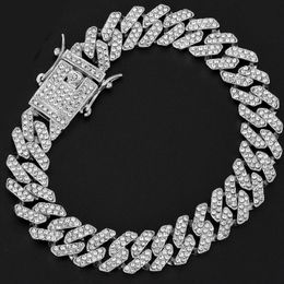 Chain Hip Hop 13MM Rhinestones Prong Iced Out Cuban Link Chain Bracelet Men Women Gold Colour Bling Butterfly Cuban Bracelet Jewellery 231128