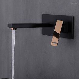 Bathroom Sink Faucets Rose Gold And Black Square Wall Mounted Brass Cold Water Mixer Tap Basin Faucet With Embedded Box