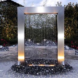 Garden Decorations Rectangle Outdoor Modern Stainless Steel Statue Art Sculpture Water Fountain