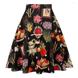 Skirts SISHION Summer Cotton Black Skirt VD0020 High Waist A Line 50s 60s Swing Rockabilly Pinup Flare Runway Floral Womens