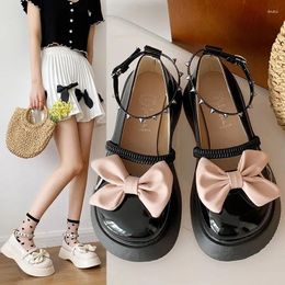 Dress Shoes Muffin Thick Bottom Small Leather Female 2023 Summer Hundred Retro Bow College Style Jk Mary Jane Tide