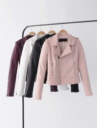 Womens Leather Faux Spring and Autumn Fashion Polo Neck Zipper Coat Jacket Short Women 231129