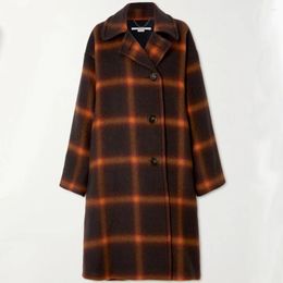 Women's Trench Coats Autumn Winter Women Fashion Wool Blend Long Grid Coat Jacket Sleeve Printing Female Loose Outerwear Chic Tops