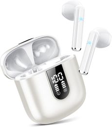 Bluetooth 5.3 Headphones with ENC Mic, Stereo In-Ear Earbuds, Dual LED Display, 30H Playtime, Gym Headphones, IP7 Waterproof