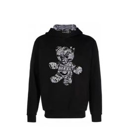 PLEIN BEAR Brand Men's HOODIE SWEATSHIRT PAISLEY STRASS Hip-Hop Loose Characteristic Personality PP Skull Pullover Rhinestone Luxury Men's Hoodie 1593