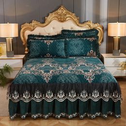 Bed Skirt High Grade Luxury Soft Bed Skirt Winter Plush Thick Quilted Bed Cover Skirt King Queen Pad Bedspread Not Including Pillowcase 231129