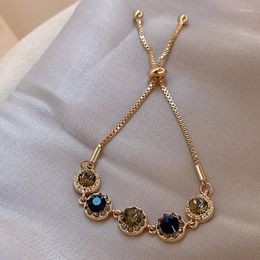 Strand Luxury Blue Zirconia Gold Colour Woman Bracelet 2023 Fashion Vintage Wedding Party Jewellery Gift