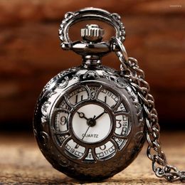 Pocket Watches Retro Black Hollow Quartz Necklace Watch Kids Men Women Vintage Gift Analogue Arabic Numerals Timepiece