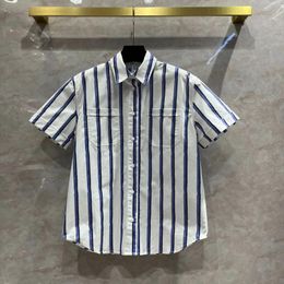 Women's Blouses Blue And White Stripe Short Sleeve Blouse Sweet Little Fresh Simple Versatile British Women Shirt