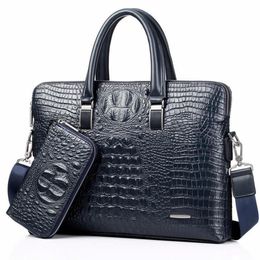 Briefcases Blue Crocodile Genuine Leather Laptop Male Top-handle Men Messenger Bags Alligator Shoulder Tote Masculina Vintage Brie256N