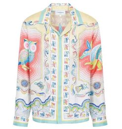 23SS New Casablanca designer shirt men and women Original Product Gradient Owl Rabbit Couple White Twill Silk Long Sleeve Shirt