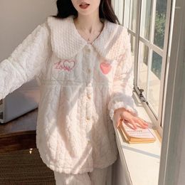 Women's Sleepwear Autumn Winter Warm Thicken Flannel Pyjama For Women Cardigan Button Woman Comfort Soft Velvet Pyjama Pants 2 Piece