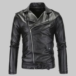 Mens Leather Faux Jackets White Black Casual Lapel Slim Fit Diagonal dragkedja Motorcykel PU Jacka Coat Clothing 231129
