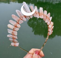 Hair Clips Natural Crystal Headband Vintage Moon Crown Pagan Tiaras Wedding Accessory Crescent Witch Festival Bride For Gifts