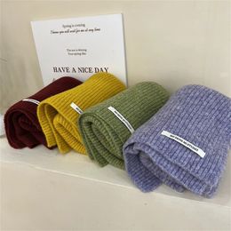 Scarves Korean Solid Cashmere Scarf Women Winter Warm Knitted Scarf Students Thicken Woolen Neck Wrap Bandana Accessories Christmas Gift 231128