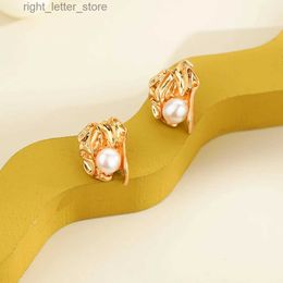 Stud Anti Allergy Earrings 925 Sliver Pins Gold Plated Pearl Stud Earrings For Women Flower Luxury Elegant Jewelry Korean Style Gifts YQ231128