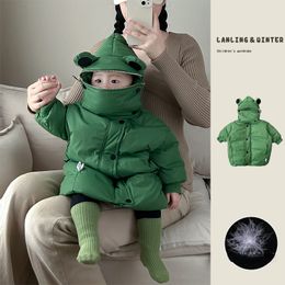 Baby Winter Clothes Children's Baby Over The Knee White Duck Down Coat Green Frog Down Jacket Medium Long