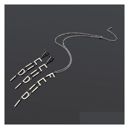 Earrings Necklace 51Cm Length Pendant 10Cm Long Chain F Letter Logo Engrave Choker Stainless Steel Gold Sier Rose Girls Women Wedd Dhs04