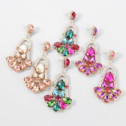 Dangle Earrings Rose Red Crystal Geometric Flower Drop Wedding Accessories Vintage Big Rhinestone Earring Women Gift Wholesale