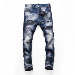 blue washed low waist and small feet nightclub embroidery quality D2 jeans pants men