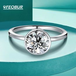 Wedding Rings 1CT 2CT Round Bubble Bezel Set Ring for Women 925 Sterling Silver Plated 18K Gold with GRA Engagement 231129