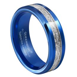 6mm Blue Tungsten Wedding Band Imitated Meteorite Inlay Ring351S