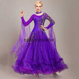 Stage Wear 2023 New Purple Ballroom Dance Competition Dress Women Standard Modern Dancewear Cloes Big Swing Tango Waltz Stage Comesephemeralew