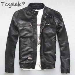 Men's Fur Faux Tcyeek Genuine Leather Jacket Men Real Sheep Goat Black Brown Male Bomber Motorcycle Jackets Spring Autumn Mens Clothes L1 231128