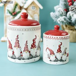 Organization Nordic Style Round Sealed Pot Ceramic Jar Grains Dried Fruit Snack Jar Creative Christmas Gift Storage Jar storage containers