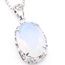 6 Pcs Lot 925 Silver Natural White Moonstone Gems Women's Pendant Oval Antique Holiday Gift Pendant Jewellery Chain258r