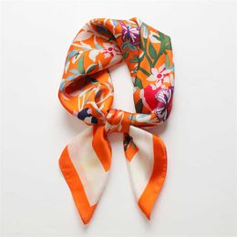 Scarves New Design Kerchief Satin Silk Scarf for Women Fashion Print Small 70cm Square Headscarves Hair Bands Ribbon Scrunchies Headware J230428