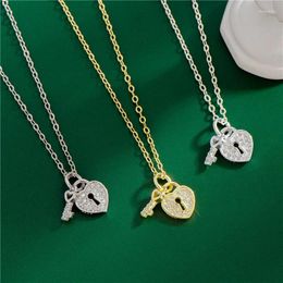 Pendants Women's Fashion Jewellery High Quality S925 Stamp Necklaces 925 Sterling Silver Crystal Zircon Key Lock Pendant Necklace