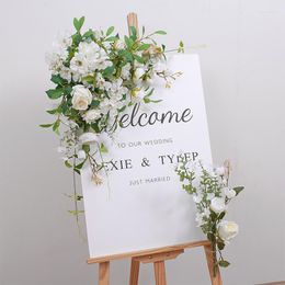 Decorative Flowers 3pcs Wedding Welcome DIY Sign Acrylic Banner Decoration Flower Art Exhibition Hall 4S Store Window Display Hanging Floral